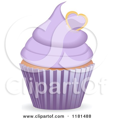 Clipart of a Purple Cupcake with a Heart - Royalty Free Vector Illustration by elaineitalia