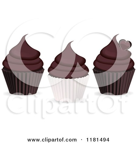 Clipart of Three Chocolate Cupcakes - Royalty Free Vector Illustration by elaineitalia