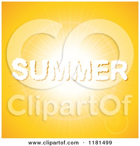 Clipart of a SUMMER Shaped Cloud over an Orange Bright Sky - Royalty Free Vector Illustration by elaineitalia