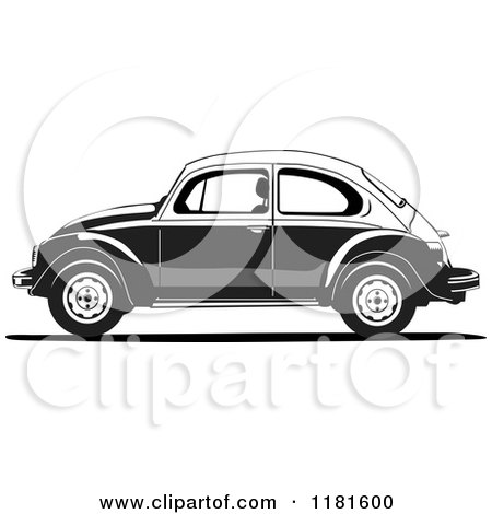 Clipart of a Grayscale Volkswagen Beetle - Royalty Free Vector Illustration by David Rey