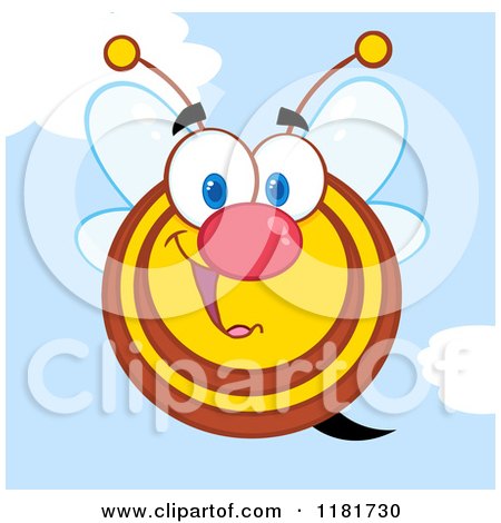 Cartoon of a Happy Bee Against a Sky - Royalty Free Vector Clipart by Hit Toon