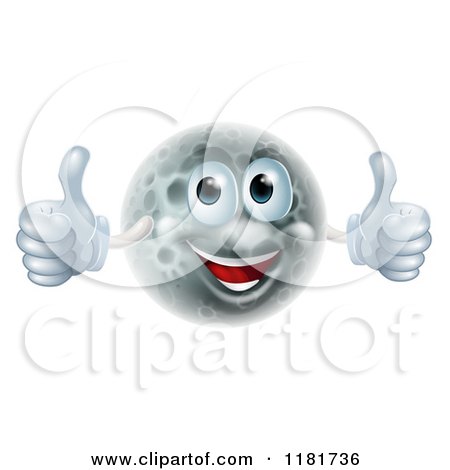 Cartoon of a Happy Moon Man Holding Two Thumbs up - Royalty Free Vector Clipart by AtStockIllustration