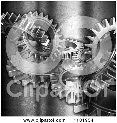 Clipart of 3d Gears on Scratched Silver - Royalty Free CGI Illustration by KJ Pargeter