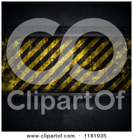 Clipart of a 3d Hazard Stripes Plaque on Dark Metal - Royalty Free CGI Illustration by KJ Pargeter