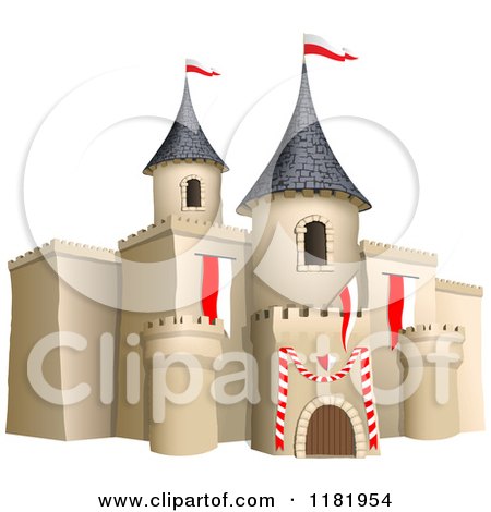 Clipart of a 3d Castle with Red and White Flags - Royalty Free Vector Illustration by dero