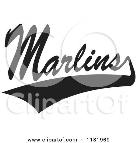 Clipart of a Black and White Tailsweep and Marlins Sports Team Text - Royalty Free Vector Illustration by Johnny Sajem