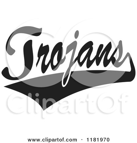 Clipart of a Black and White Tailsweep and Trojans Sports Team Text - Royalty Free Vector Illustration by Johnny Sajem