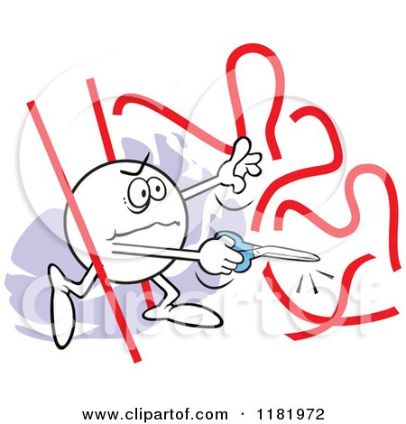 Cartoon of a Mad Moodie Character Cutting Red Ribbon - Royalty Free Vector Clipart by Johnny Sajem