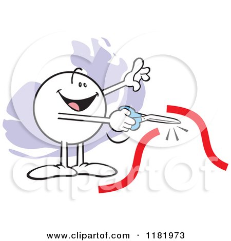 Cartoon of a Moodie Character Cutting a Red Ribbon - Royalty Free Vector Clipart by Johnny Sajem