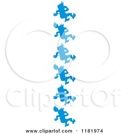 Clipart of Blue Silhouetted Swimmer Boys and Girls Plugging Their Noses and Jumping - Royalty Free Vector Illustration by Johnny Sajem