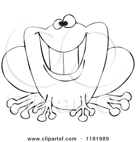 Cartoon of an Outlined Grinning Frog - Royalty Free Vector Clipart by djart