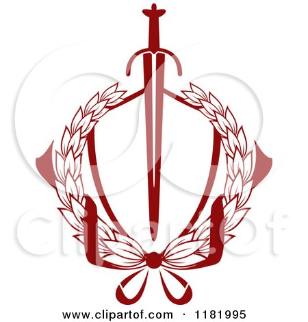 Clipart of a Heraldic Sword Through a Red Laurel Wreath - Royalty Free Vector Illustration by Vector Tradition SM