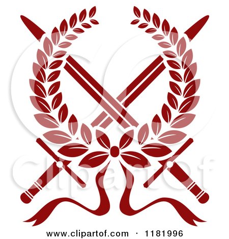 Clipart of a Heraldic Red Laurel Wreath over Crossed Swords - Royalty Free Vector Illustration by Vector Tradition SM