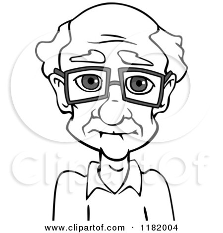 Cartoon of a Grayscale Senior Caucasian Man with Glasses - Royalty Free Vector Clipart by Vector Tradition SM