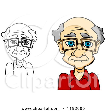 Cartoon of a Grayscale and Colored Senior Caucasian Man with Glasses - Royalty Free Vector Clipart by Vector Tradition SM