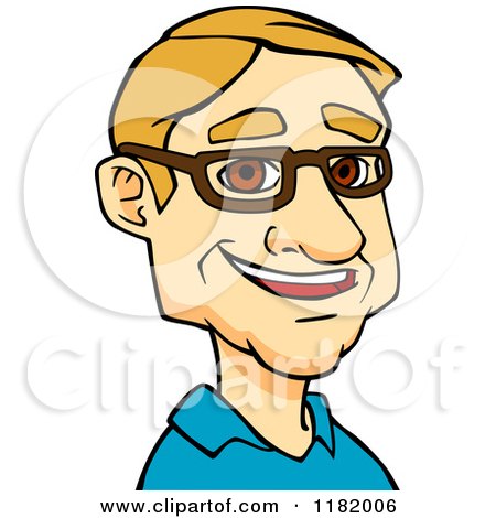 Cartoon of a Happy Blond Man with Glasses - Royalty Free Vector Clipart by Vector Tradition SM