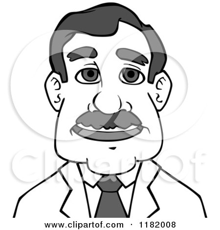 Cartoon of a Grayscale Middle Aged Businessman - Royalty Free Vector Clipart by Vector Tradition SM