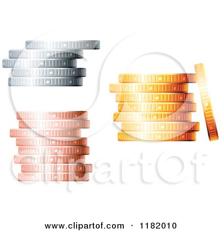 Clipart of 3d Bronze Silver and Gold Coin Stacks - Royalty Free Vector Illustration by Vector Tradition SM