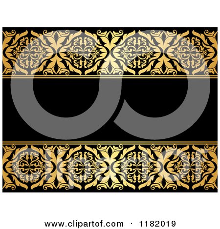 Clipart of a Black Background with Golden Floral Borders 2 - Royalty Free Vector Illustration by Vector Tradition SM