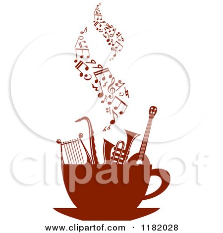 Clipart of Music Notes over Instruments in a Coffee Cup - Royalty Free Vector Illustration by Vector Tradition SM