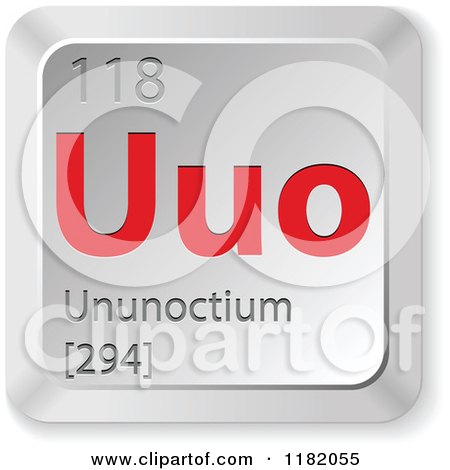 Clipart of a 3d Red and Silver Ununoctium Chemical Element Keyboard Button - Royalty Free Vector Illustration by Andrei Marincas