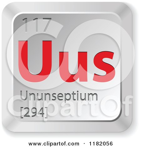 Clipart of a 3d Red and Silver Ununseptium Chemical Element Keyboard Button - Royalty Free Vector Illustration by Andrei Marincas