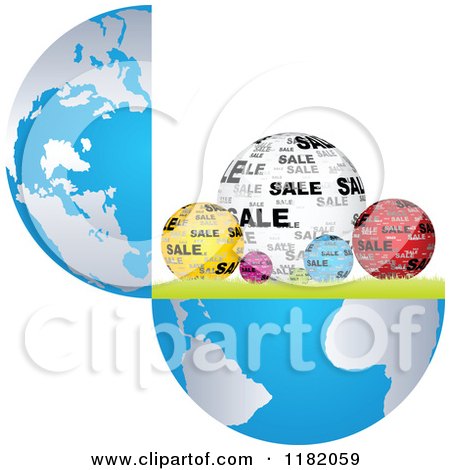 Clipart of an Open Earth with Colorful Sale Globes - Royalty Free Vector Illustration by Andrei Marincas