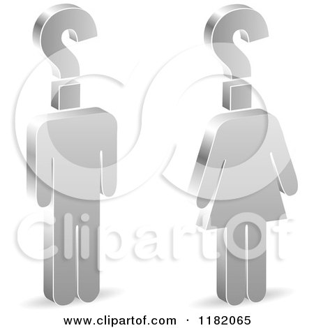 Clipart of a 3d Silver Man and Woman with Question Mark Heads - Royalty Free Vector Illustration by Andrei Marincas