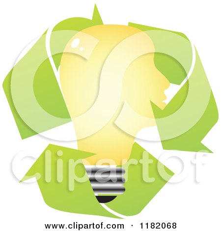 Clipart of a Yellow Light Bulb Head in Recycle Arrows - Royalty Free Vector Illustration by Andrei Marincas