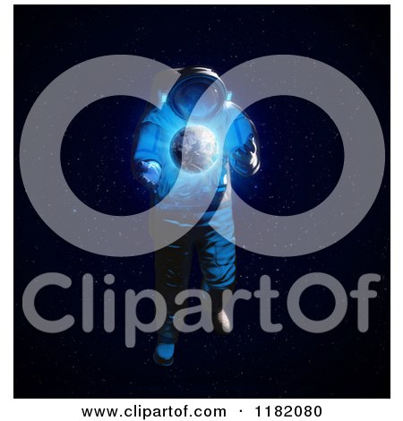 Clipart of a 3d Astronaut and Glowing Earth - Royalty Free CGI Illustration by Mopic