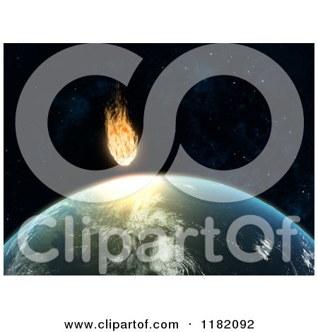 Clipart of a 3d Asteroid Falling Toward Earth - Royalty Free CGI Illustration by Mopic