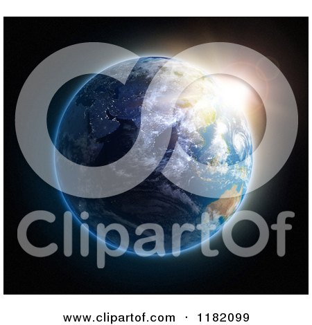 Clipart of a 3d Sunrise and Earth - Royalty Free CGI Illustration by Mopic