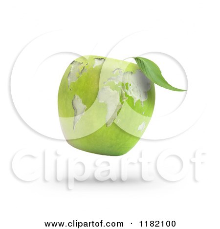 Clipart of a 3d Floating Green Apple with a Carved Map - Royalty Free CGI Illustration by Mopic