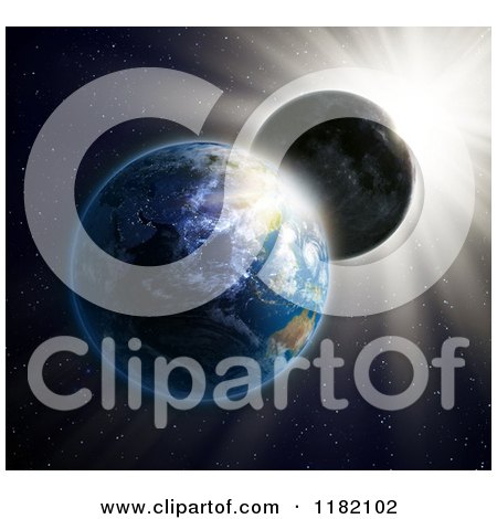 Clipart of a 3d Solar Eclipse As Seen from Outer Space - Royalty Free CGI Illustration by Mopic