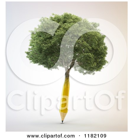 Clipart of a 3d Pencil Tree - Royalty Free CGI Illustration by Mopic