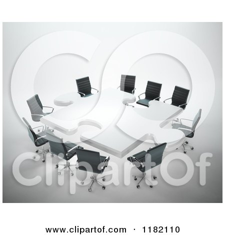 Clipart of a 3d Puzzle Shaped Meeting Table - Royalty Free CGI Illustration by Mopic