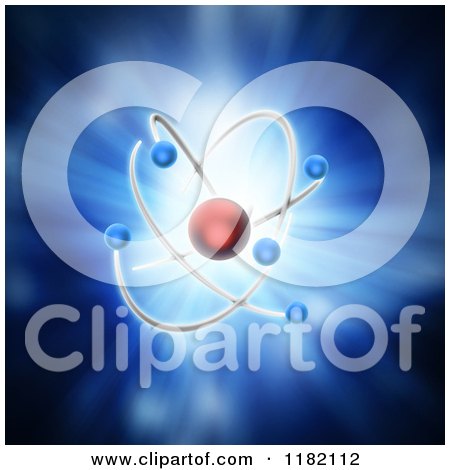 Clipart of a 3d Atom Model over Blue - Royalty Free CGI Illustration by Mopic