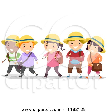 Cartoon of Diverse School Children Wearing Hats - Royalty Free Vector Clipart by BNP Design Studio
