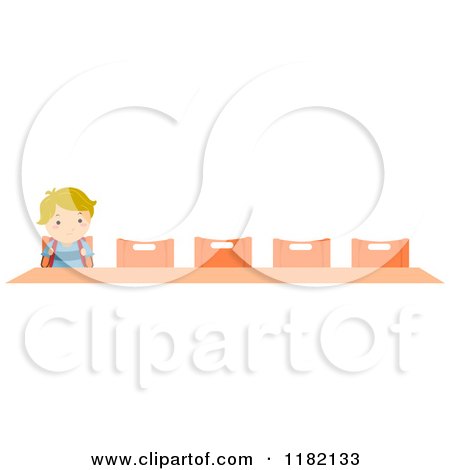 Cartoon of a Lonely Blond School Boy Sitting at a Desk Alone - Royalty Free Vector Clipart by BNP Design Studio
