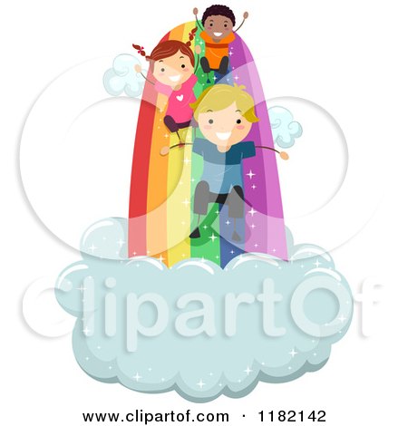 Cartoon of Happy Diverse Children on a Rainbow Slide - Royalty Free Vector Clipart by BNP Design Studio