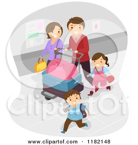 Cartoon of a Happy Family with Luggage in an Airport - Royalty Free Vector Clipart by BNP Design Studio