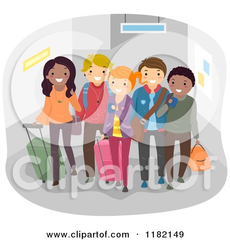 Cartoon of a Diverse Group of Happy Travelers with Luggage - Royalty Free Vector Clipart by BNP Design Studio