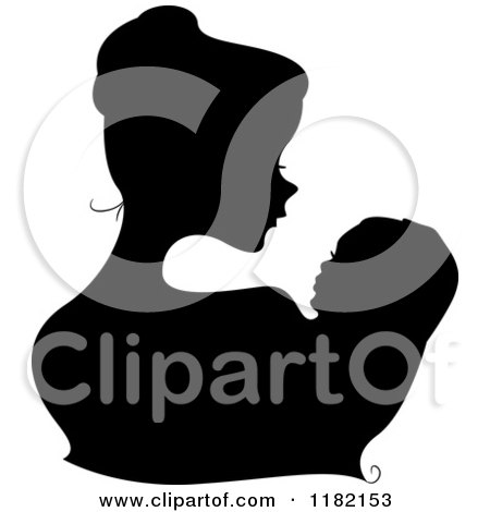Cartoon of a Black Silhouetted Woman Holding Her Baby - Royalty Free Vector Clipart by BNP Design Studio