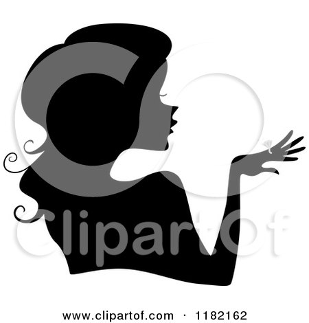 Cartoon of a Black Silhouetted Woman Showing Her Diamond Ring - Royalty Free Vector Clipart by BNP Design Studio