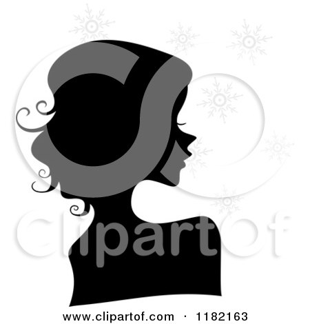 Cartoon of a Black Silhouetted Woman with Gray Snowflakes - Royalty Free Vector Clipart by BNP Design Studio