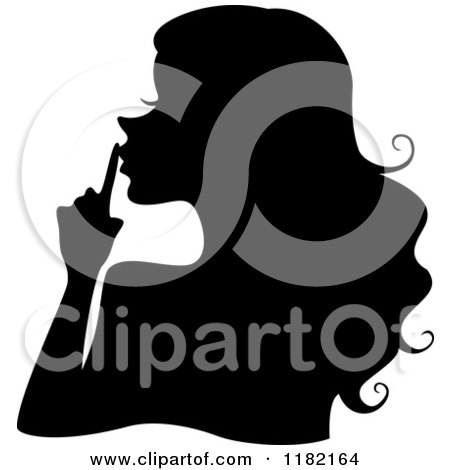 Cartoon of a Black Silhouetted Woman Holding a Finger to Her Lips - Royalty Free Vector Clipart by BNP Design Studio