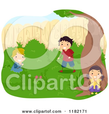 Cartoon of Happy Children Playing Hide and Seek - Royalty Free Vector Clipart by BNP Design Studio