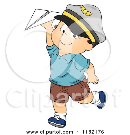 Cartoon of a Happy Toddler Boy Wearing a Pirate Hat and Playing with a Paper Plane - Royalty Free Vector Clipart by BNP Design Studio