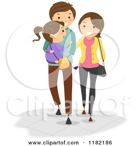 Cartoon of a Happy Father Carrying His Daughter and Walking with His Wife - Royalty Free Vector Clipart by BNP Design Studio