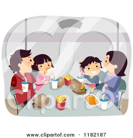 Cartoon of a Happy Asian Family Eating Fast Food - Royalty Free Vector Clipart by BNP Design Studio